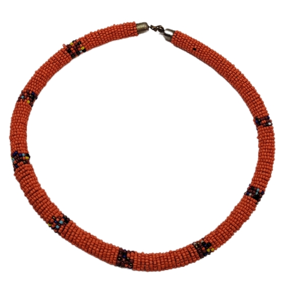 Beaded Necklace Ethnic Boho Masai Massai in Orange - Picture 1 of 7